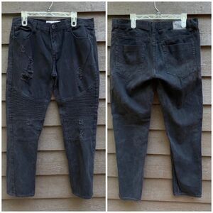 Bleecker & Mercer Black distressed moto grunge Slim Taper Fit  jeans Sz 38 x 31